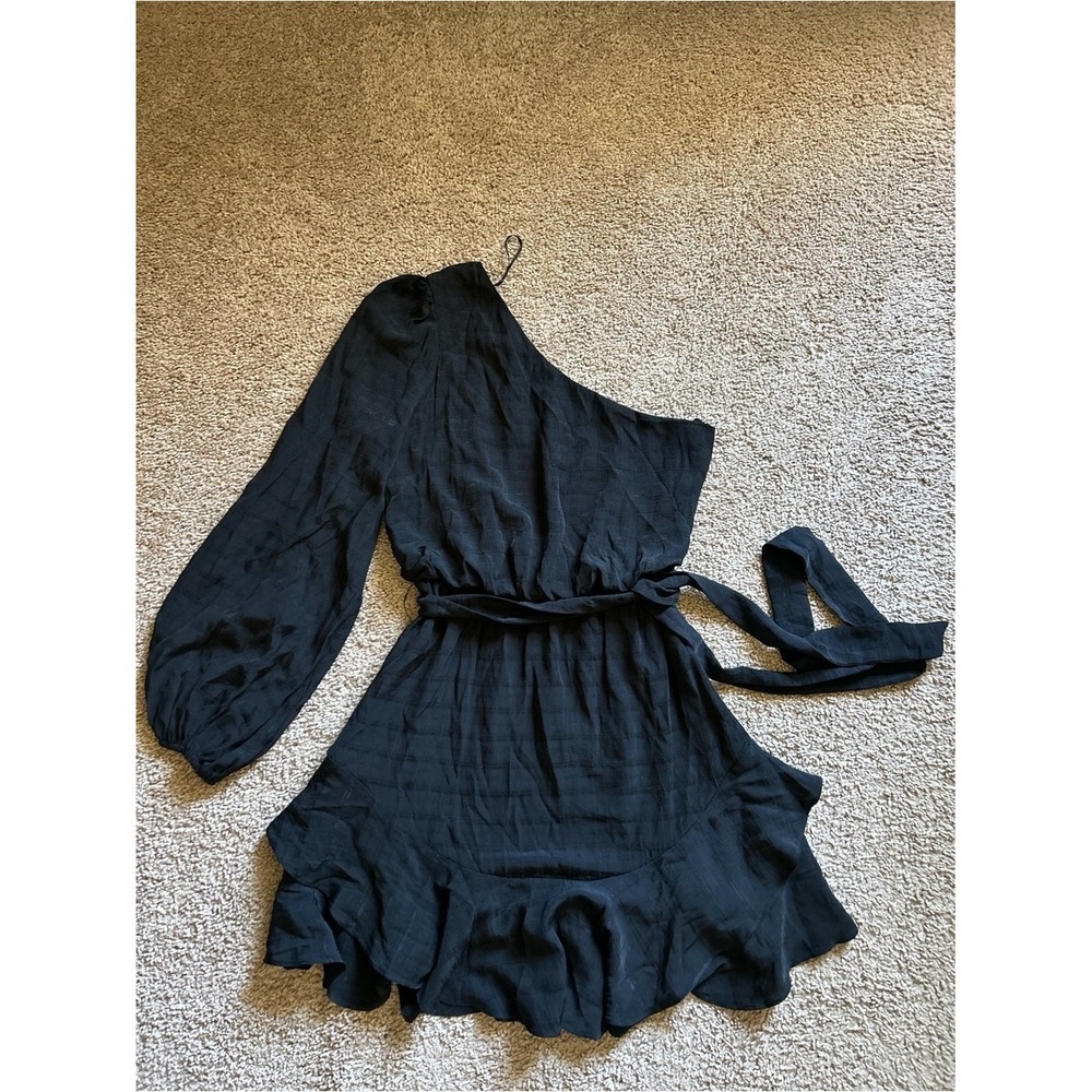Lush One-Shoulder Black‎ Ruffled Mini Dress - Picture 3 of 4